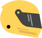 A yellow motorcycle helmet with a black visor and a small circular vent hole near the jaw area. The visor has a couple of reflective stripes. The helmet has a streamlined, aerodynamic design, suitable for high-speed riding.